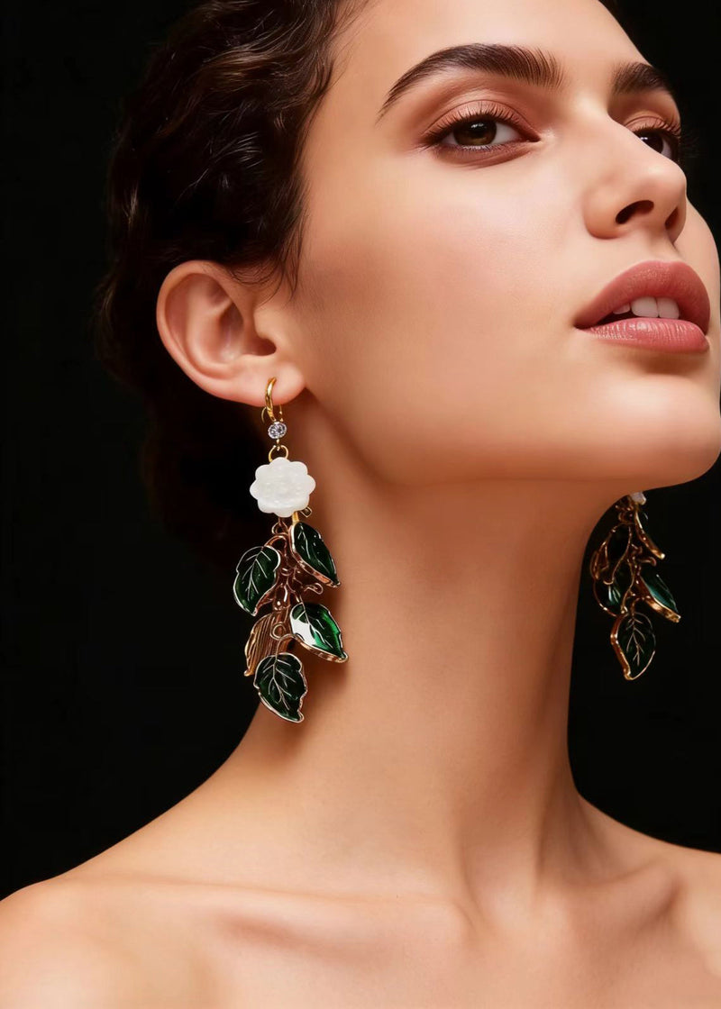 Green Leaf Gilding Drop Earrings