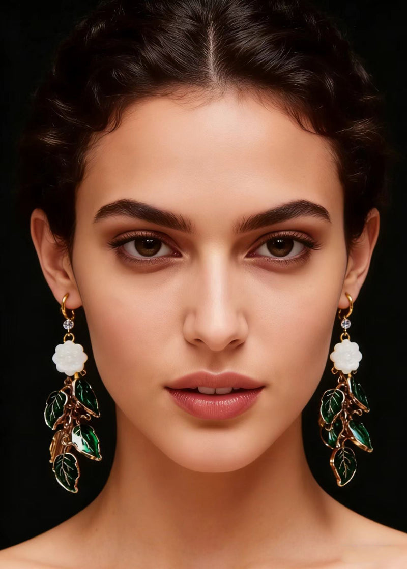 Green Leaf Gilding Drop Earrings