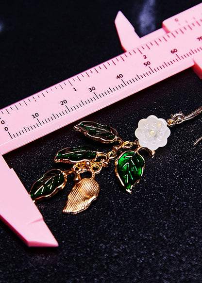 Green Leaf Gilding Drop Earrings