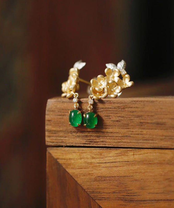Green Stcopper Zircon Jade Tasselud Earrings