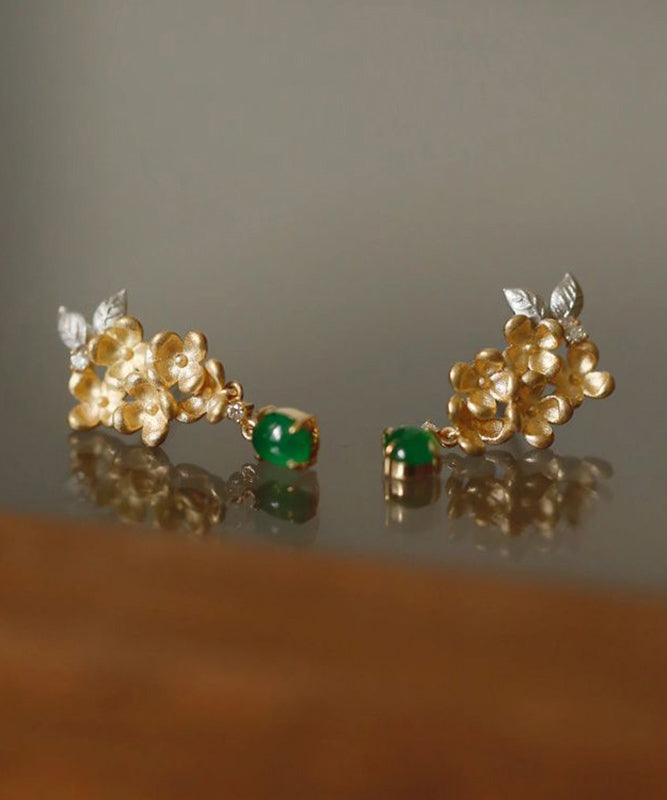 Zircon Stcopper Green Jade Tasselud Earrings