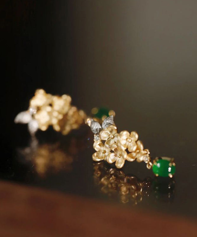 Zircon Stcopper Green Jade Tasselud Earrings