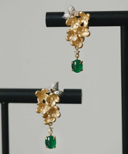Zircon Stcopper Green Jade Tasselud Earrings