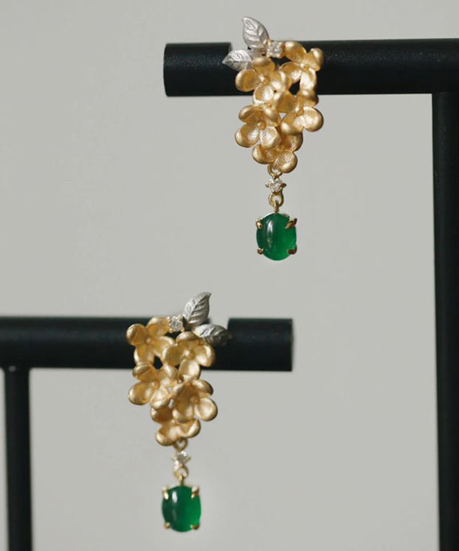 Zircon Stcopper Green Jade Tasselud Earrings