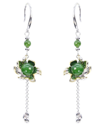 Green Sterling Silver Jade Drop Earrings