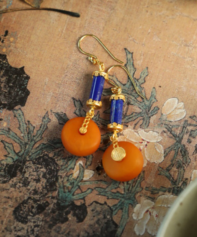 Orange Sterling Silver Overgild Amber Drop Earrings