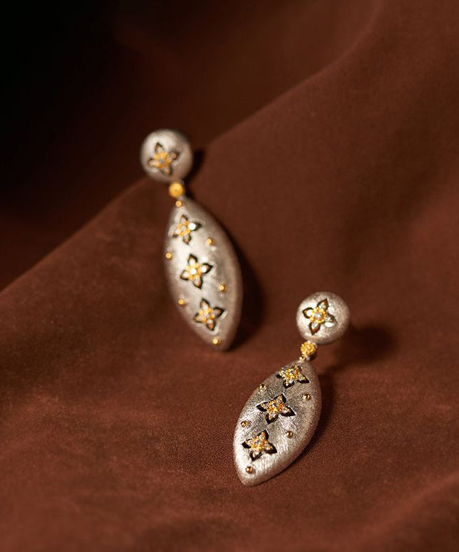 Silk Sterling Silver Four Leaf Clover Drop Earrings