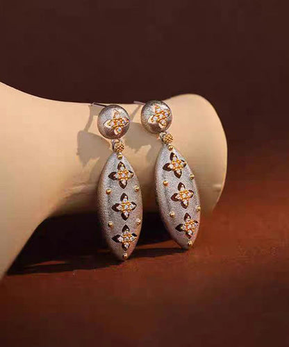 Silk Sterling Silver Four Leaf Clover Drop Earrings