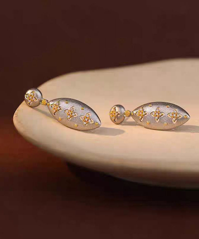 Silk Sterling Silver Four Leaf Clover Drop Earrings