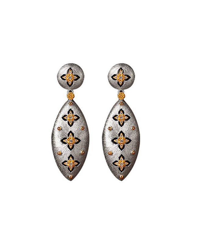 Silk Sterling Silver Four Leaf Clover Drop Earrings