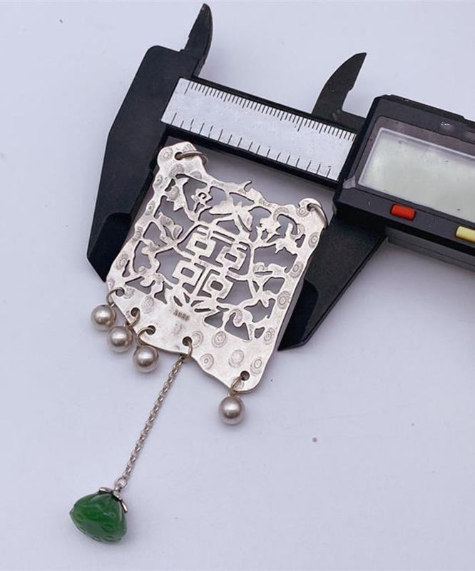 Silk Silver Plated Jade Tassel Lariat Necklace