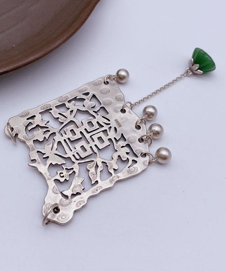 Silk Silver Plated Jade Tassel Lariat Necklace
