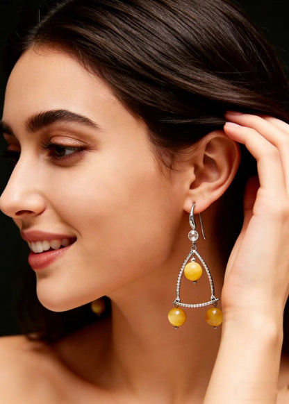 Yellow Gem Stone Original Design Drop Earrings