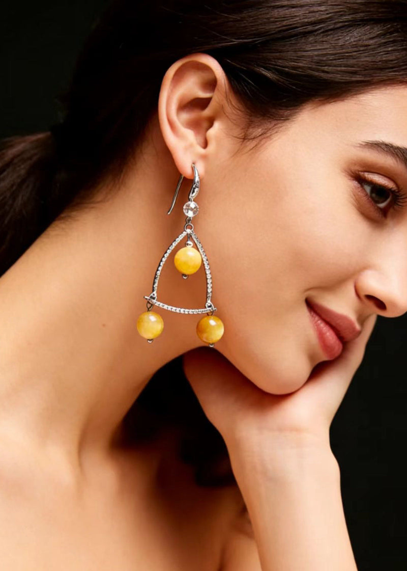 Yellow Gem Stone Original Design Drop Earrings