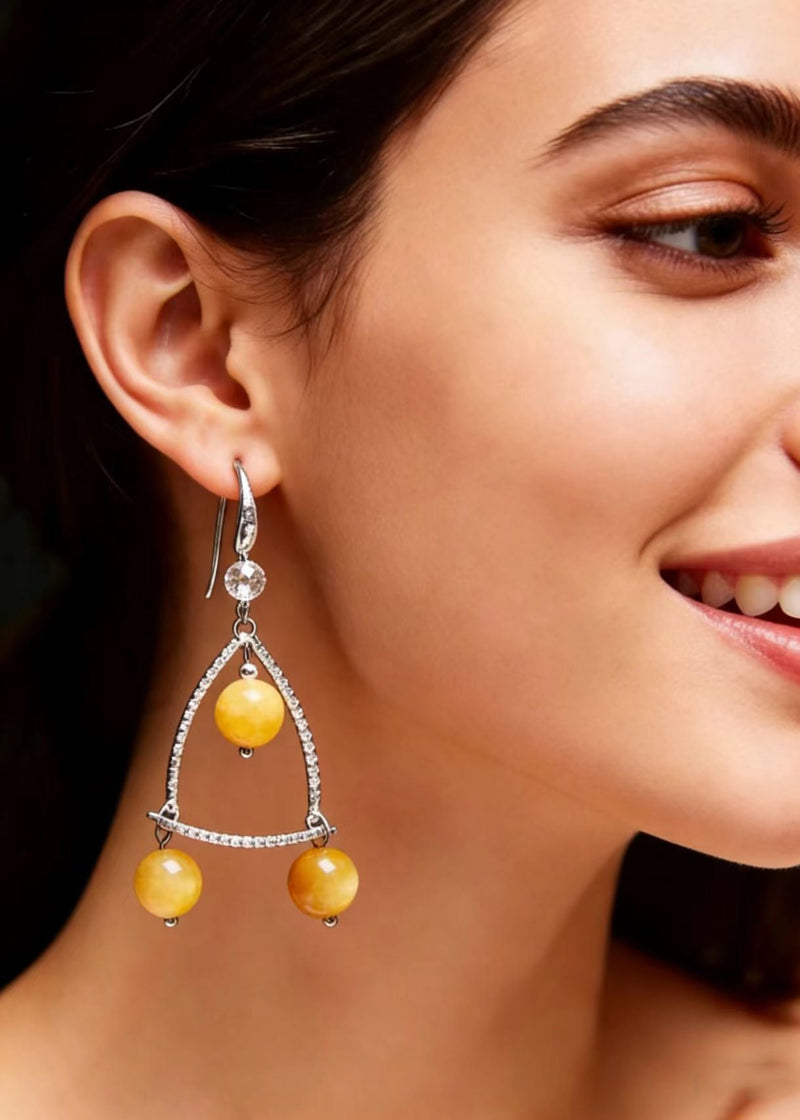 Yellow Gem Stone Original Design Drop Earrings