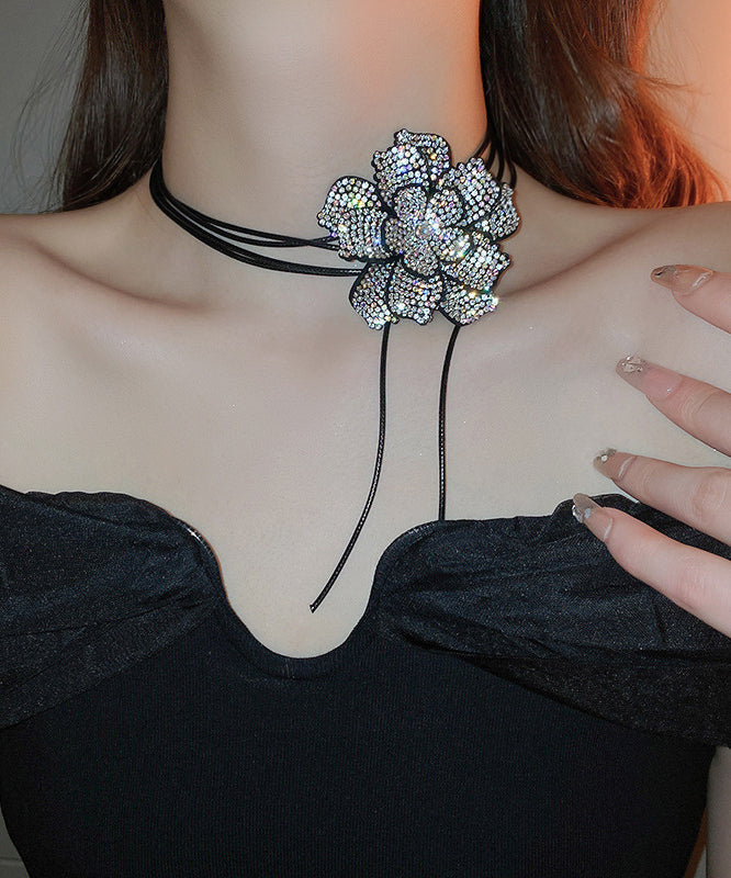 Black Leather Cords Zircon Pendant Necklace Po062