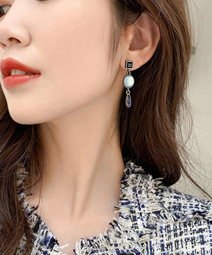 Blue Sterling Silver Alloy Crystal Water Drop Drop Earrings