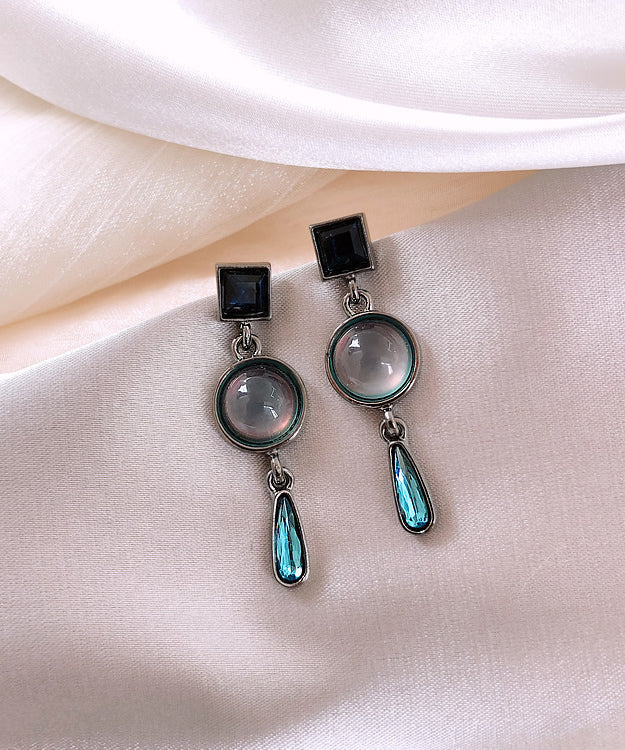 Blue Sterling Silver Alloy Crystal Water Drop Drop Earrings