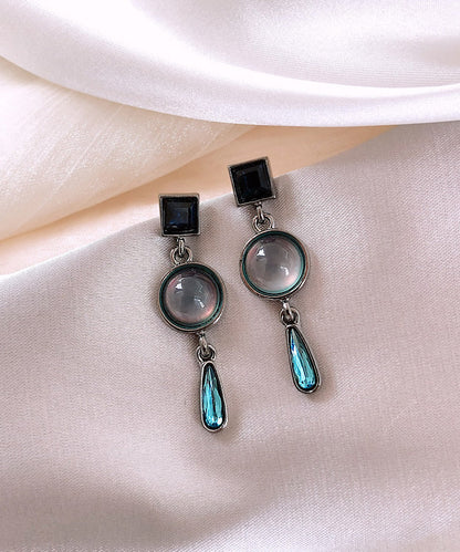 Blue Sterling Silver Alloy Crystal Water Drop Drop Earrings