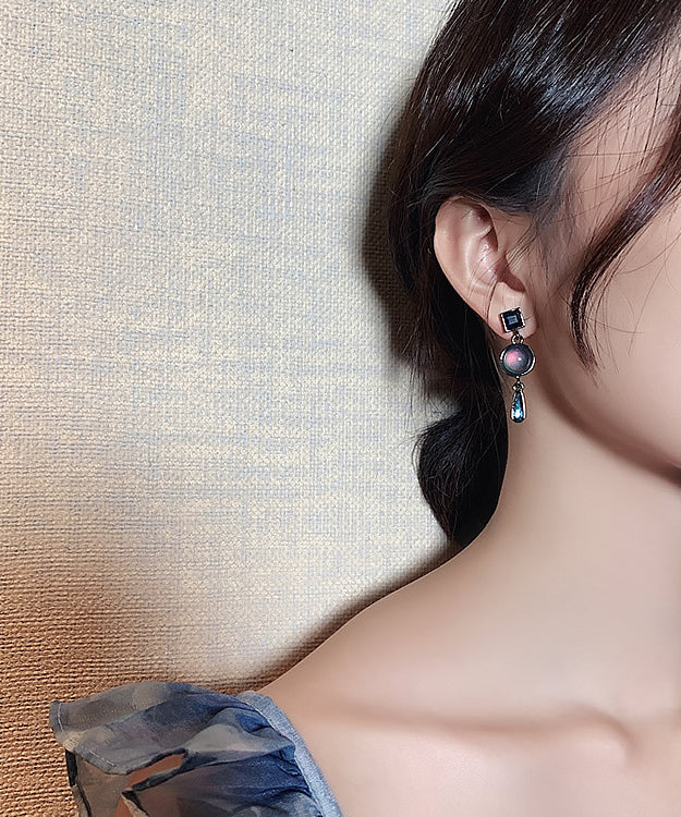 Blue Sterling Silver Alloy Crystal Water Drop Drop Earrings