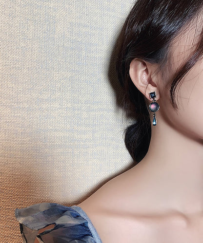 Blue Sterling Silver Alloy Crystal Water Drop Drop Earrings