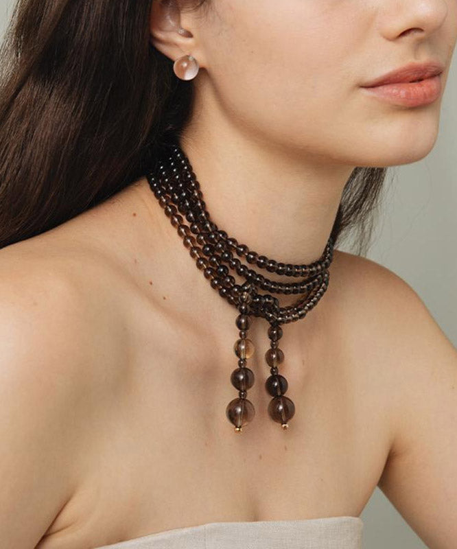 Chocolate Copper Overgild Beading Gratuated Bead Necklace Ya023