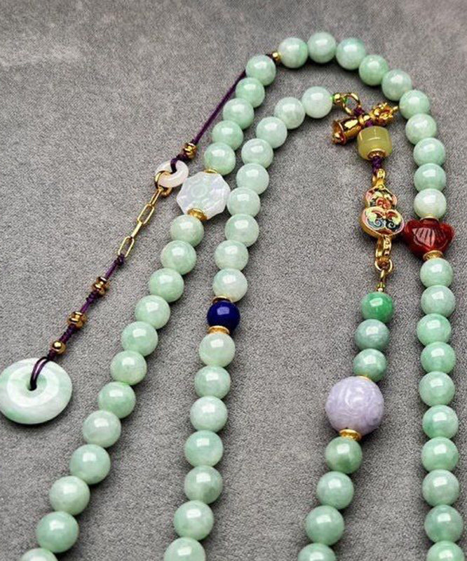 Cyan Jade Turquoise Agate Beading Tassel Sweater Lariat Necklace