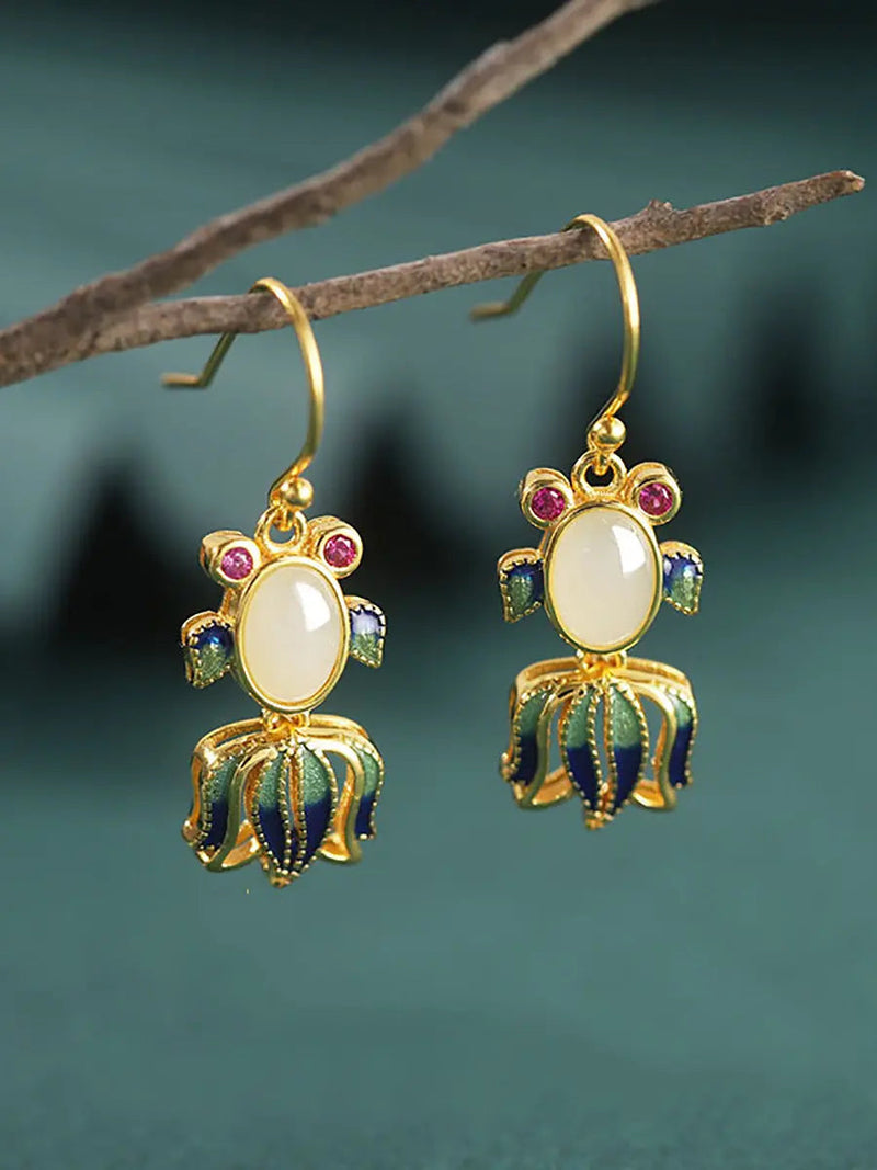Jade Enamel Sliver Fish Earrings
