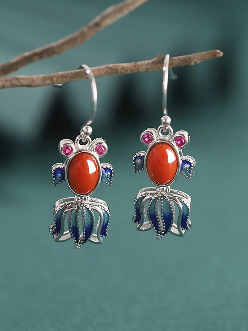 Jade Enamel Sliver Fish Earrings