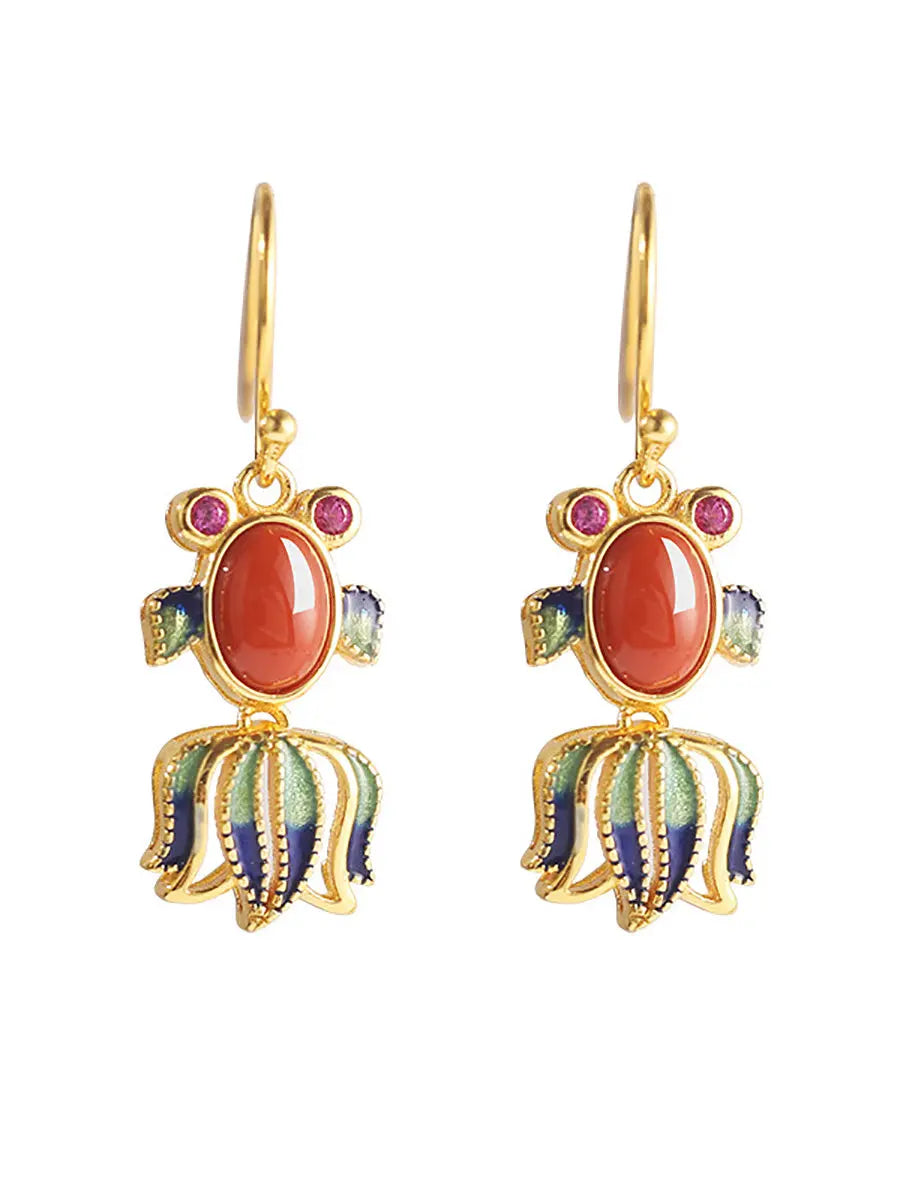 Jade Enamel Sliver Fish Earrings