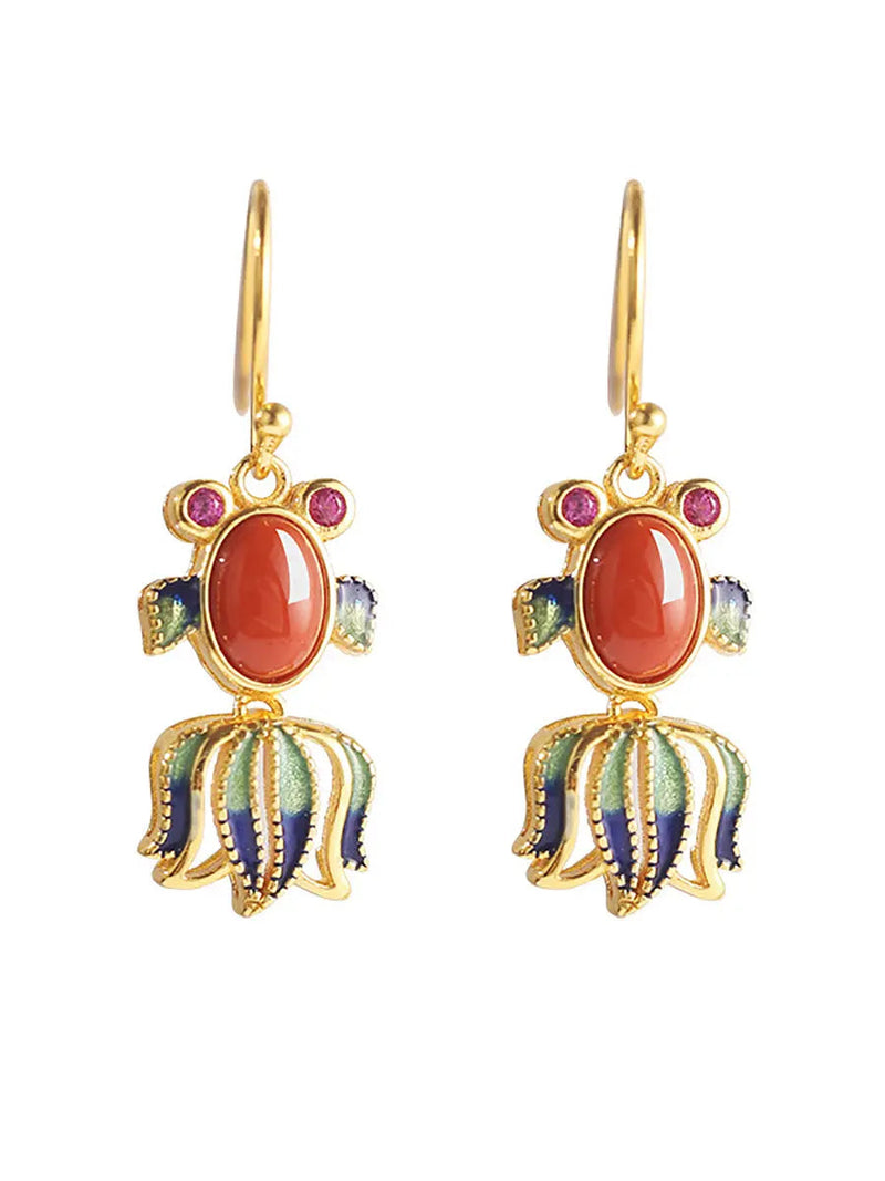 Jade Enamel Sliver Fish Earrings