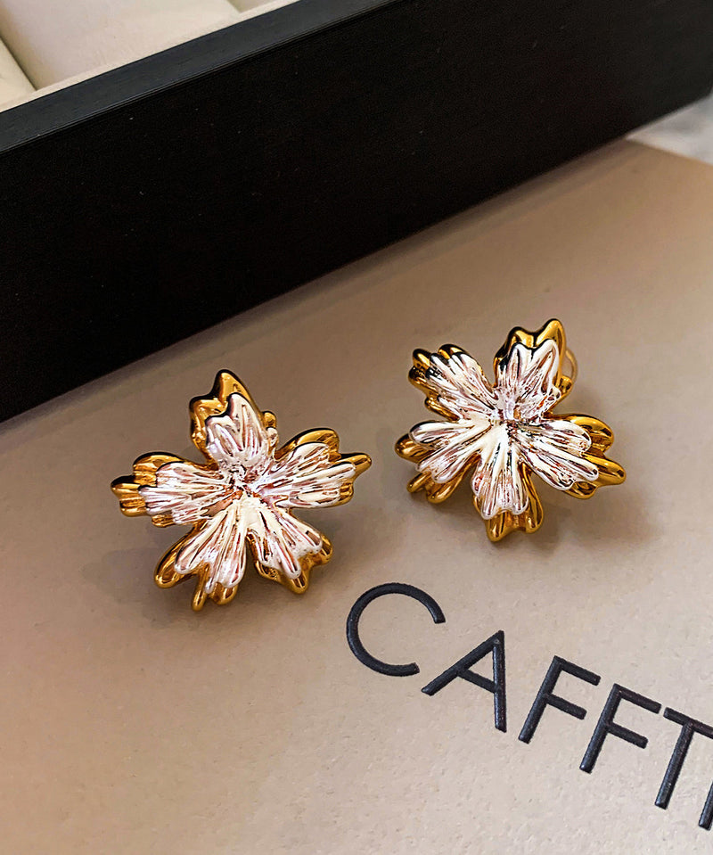 Golden and Silvery Flower Shape Metal Stud Earrings