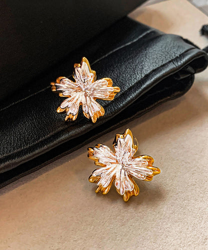 Golden and Silvery Flower Shape Metal Stud Earrings