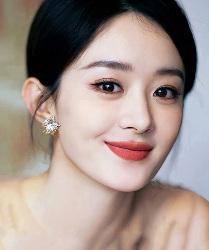 Golden and Silvery Flower Shape Metal Stud Earrings