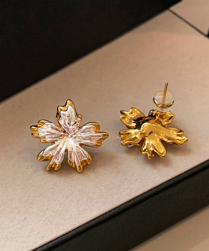 Golden and Silvery Flower Shape Metal Stud Earrings