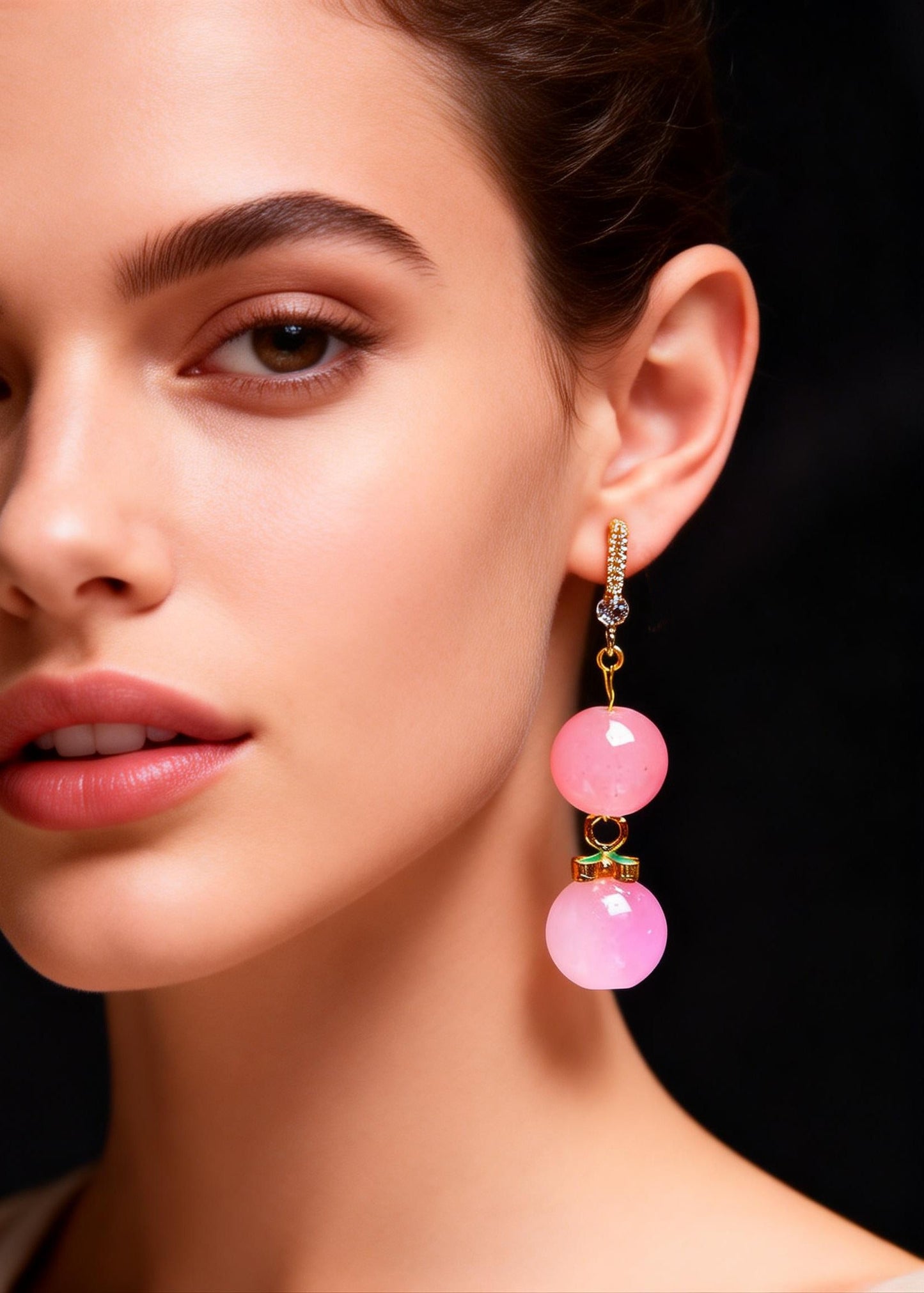 Pink Acrylic Ball Zircon Drop Earrings