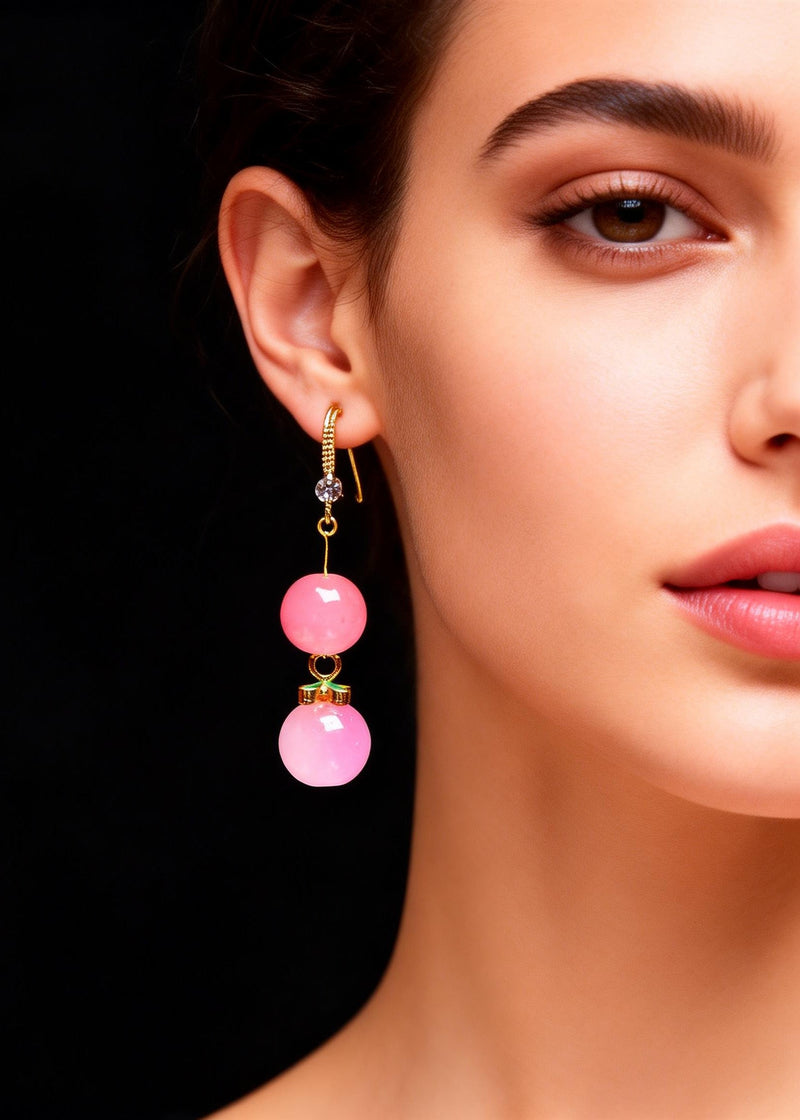 Pink Acrylic Ball Zircon Drop Earrings