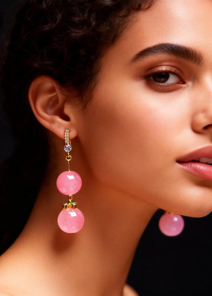 Pink Acrylic Ball Zircon Drop Earrings