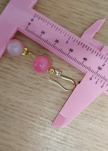 Pink Acrylic Ball Zircon Drop Earrings