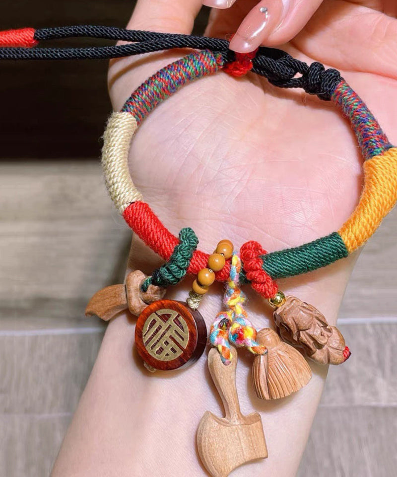 Rainbow Hand Woven Mahogany Tassel Charm Bracelet Kx1053