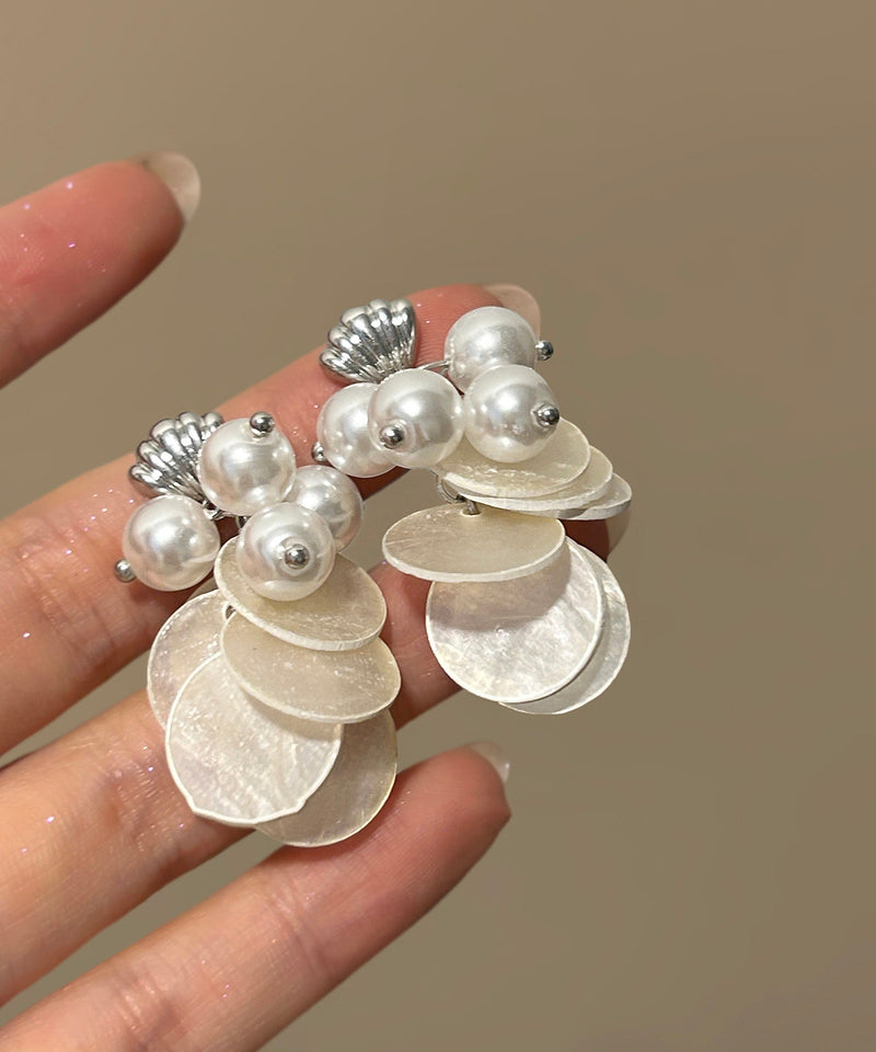 White Silver Pearl Shell Tasseldrop Earring