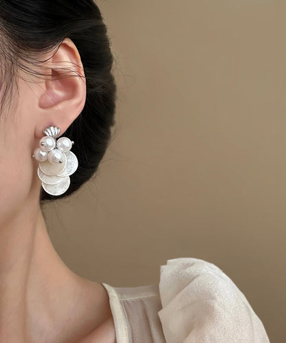White Silver Pearl Shell Tasseldrop Earring