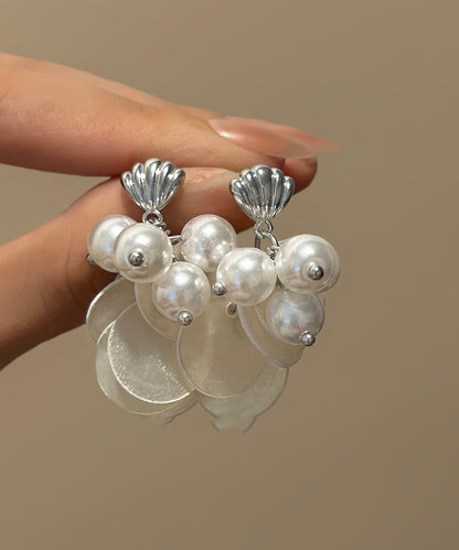 White Silver Pearl Shell Tasseldrop Earring