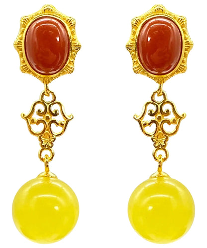 Sterling Silver Overgild Agate Beeswax Drop Earrings