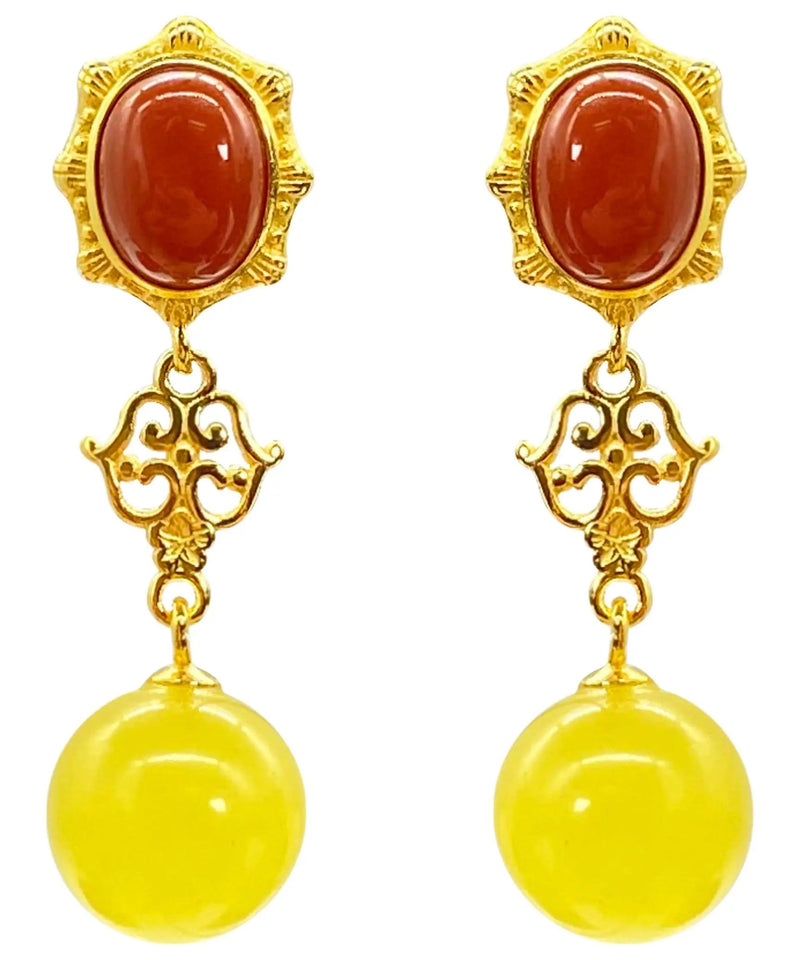 Sterling Silver Overgild Agate Beeswax Drop Earrings