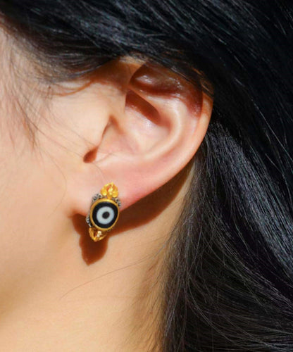Boutique Gold Sterling Silver Overgild Inlaid Agate Stud Earrings