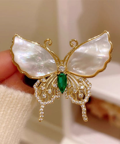 Style Gold Copper Overgild Inlaid Zircon Butterfly Shell Brooches