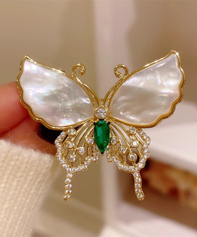 Style Gold Copper Overgild Inlaid Zircon Butterfly Shell Brooches