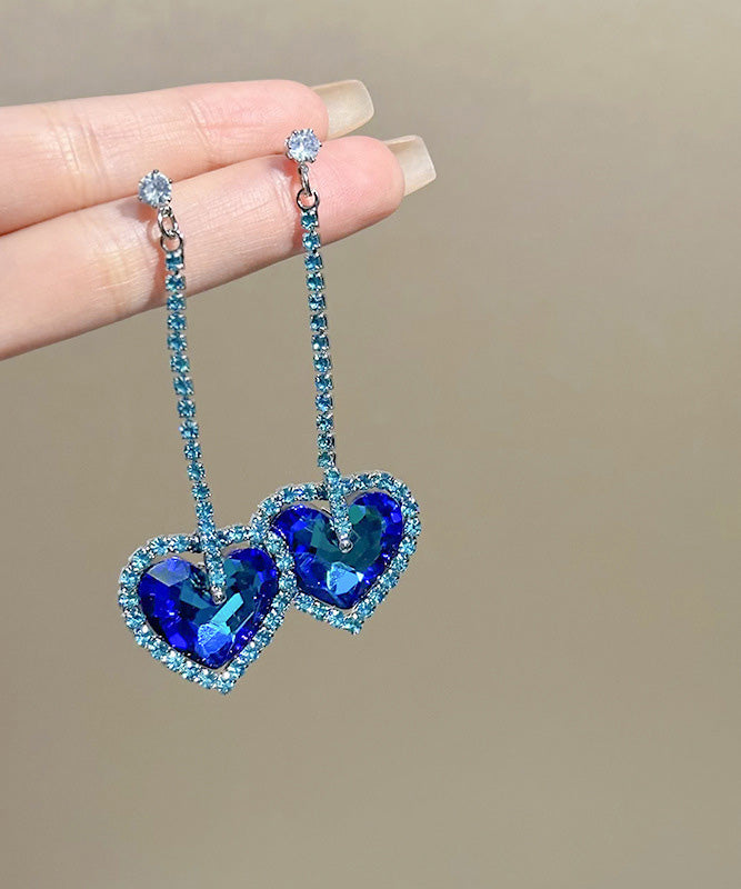 Original Design Blue Sterling Silver Zircon Love Drop Earrings