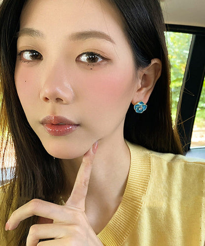 Unique Blue Copper Alloy Drip Glaze Stud Earrings